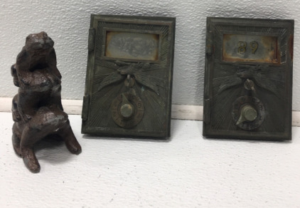 (2) Vintage P.O Box Doors, Weighted Frog Decor