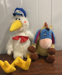 (1) Vintage 1989 Vlasic Pickle Stork Plush 24&rdquo;, (1) 13 in Plush EEYORE as BULLSEYE TOY STORY Stuffed Animal