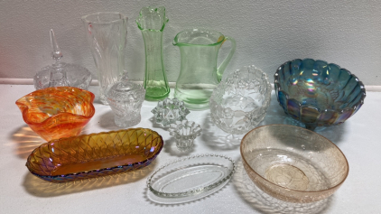 Assorted Glass Vases, Dishes and Candle Holders