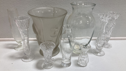 (9) Assorted Clear Glass Vases