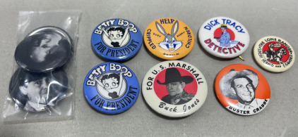 (10) Vintage Pins&hellip; The Three Stooges, Betty Boop, Dick Tracy, Lone Ranger, Bugs Bunny +
