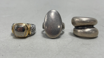 (1) Oval Faced Signet Sterling Silver .925 Ring Size 6.5, (1) Vintage Domed Sterling Silver .925 Ring Size 6 (1) Heavy 2-Toned Fashion Signet Ring Size 5.75