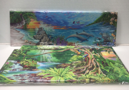 (2) Bird Forrest Canvases, (1) Dolphin Beach Canvas