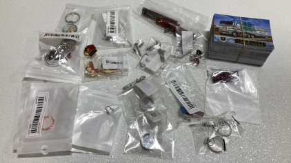 Assorted Unique Pins and Jewelry, Collection of Super Trucks Cat Cards