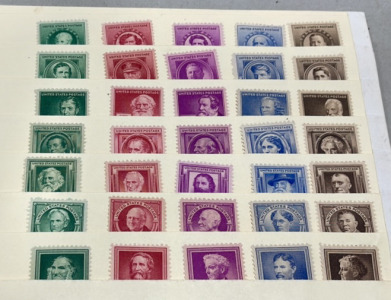 (1) Set 1940 US Postage Stamp Set Complete Famous Americans&hellip; Mint, Original Gum, Never Hinged
