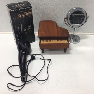 Infinity Pro Conair Curl Secret Iron, Cosmetic Mirror, Piano Jewerly Box