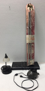 Flag Pole, Desk Top Lamp, Scentsy Oil Burner, Panasonic Blu-Ray Player