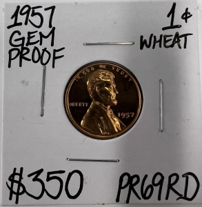 1957 PR69RD GEM PROOF WHEAT COPPER PENNY