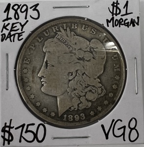 1893 VG8 KEY DATE MORGAN SILVER DOLLAR