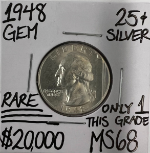 1948 MS68 RARE GEM SILVER QUARTER