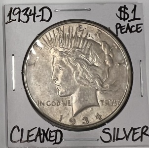 1934-D CLEANED PEACE SILVER DOLLAR