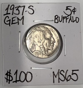 1937-S MS65 GEM MINT STATE BUFFALO NICKEL