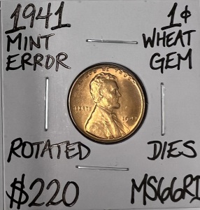 1941 MS66RD GEM MINT ERROR WHEAT PENNY