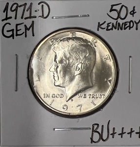 1971-D GEM BU++++ SILVER KENNEDY 1/2 DOLLAR
