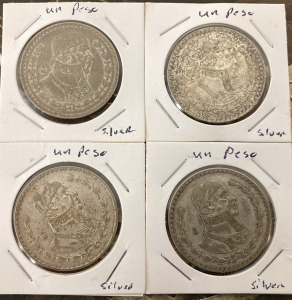 (4) Un Peso Silver Coins- Unverified