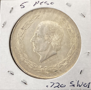 1953 5 Pesos Hidalgo Silver Coin- Unverified