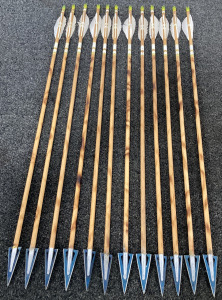 One Dozen Wood Shaft Arrows With Broad Heads