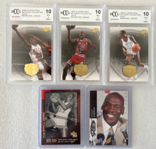 (3) Graded 2009-10 Upper Deck Legacy Michael Jordan Cardsand (2) Michael Jordan Retirement/ Early Years Cards