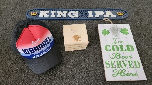 Bottle Opener Coaster, Hat and Decor