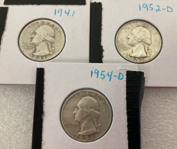 1941, 1952-D & 1954-D 90% Silver Quarters