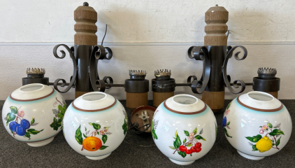 Pair of Vintage Lodge Style Hanging Light Fixtures With Globes