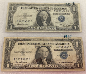 1935-E & 1957 Blue Seal Dollar Bills