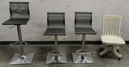 Stainless Steel and Wooden Swivel Chairs