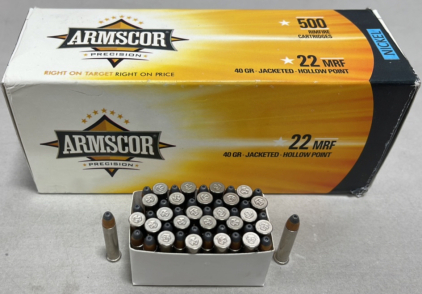 (500) Rounds Armscor Precision .22 MRF 40 Grain Jacketed Hollow Point Ammunition