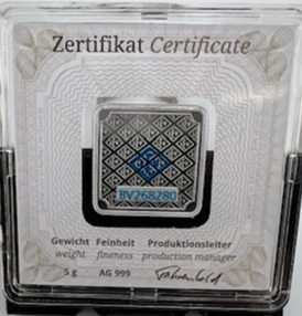 Geiger Silver Bar - 5 Gram .999 Pure, in Assay