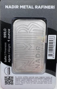 1 Ounce Nadir Silver Bar - With Assay Package, .999 Pure