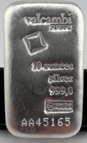Valcambi 10 Ounce Bar, .999 Pure Silver