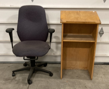 Wood Podium and Office chair