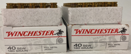 (100) Winchester 40 S&W 180 Grain Full Metal Jacket ammunition cartridges