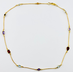 $300 Silver Multiple Gemstone, Garnet, & Amethyst Necklace