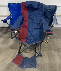 (3) Foldable Lawn Chairs , 1 With Foot Rest And Built-In Pillow