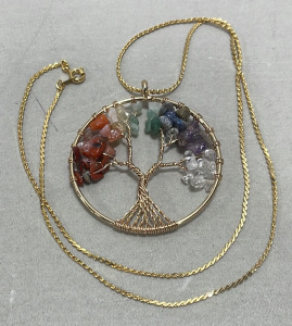 (1) Multicolor Gemstone &ldquo;Tree Of Life&rdquo; .925 Necklace