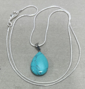 (1) Turquoise Teardrop Gemstone .925 Necklace