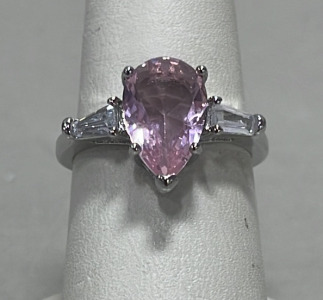 (1) Pear Shape Pink Kunzite .925 Silver Ladies Ring Size 8