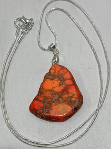 (1) 31.55ct Natural Sea Sediment Jasper Freeform Gemstone Silver .925 Necklace