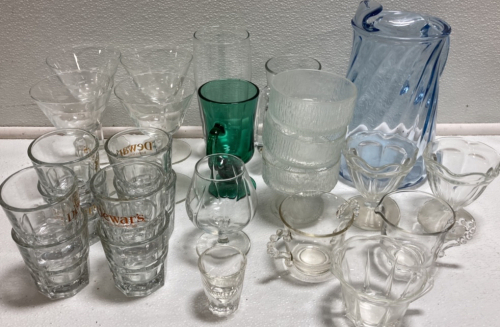 Glass Pitcher, Assorted Drinking and Dessert Glassware