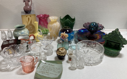 Assorted Glass and Ceramic Knick Knacks, Salt and Pepper Shakers, Vases