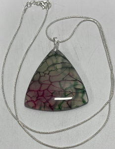 (1) 104.75ct Red & Green Dragon Veins Agate Gemstone Silver .925 Necklace