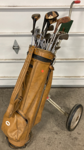 Vintage MacGregor Rolling Caddy w/ (21) Golf Clubs