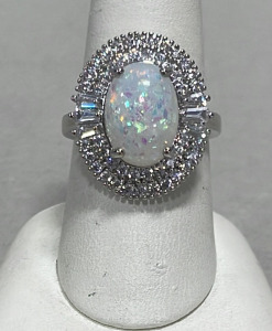 (1) White Fire Opal .925 Silver Ladies Ring Size 9