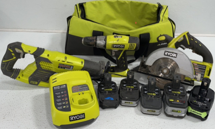 Ryobi* Cordless Tool Set Including Sawzall, Circular Saw, Drill, (5) 18V Batteries, 18V Battery Charger, And Carrying Case!