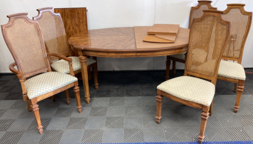 Wood Dining Table w/ Leaf, Vinyl Cover and (5) Chairs