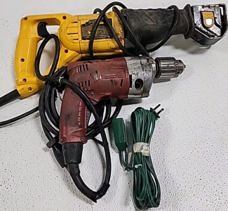 Milwaukee Plug in Drill, Dewalt Plug in Sawsall, Indoor Extention Cord