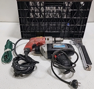 Milwaukee Plug in Drill, Craftsman Plug in Drill, Stapler, Extension Cord