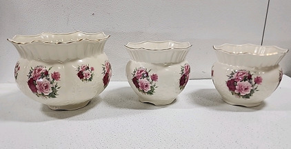 Set of (3) Decorative Ceramic Wide Mouth Vases