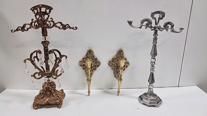 (2) Gold Sconces, Gold Decorative Scale, Silver Decorative Scale